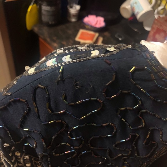 Vintage Navy Blue Beaded and Sequined Cocktail Dress Size Large - Picture 6 of 10